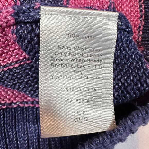 Talbots Sweater Women's L Blue Pink Stripe 100% Linen Knit Long Sleeve Pullover - Picture 6 of 9